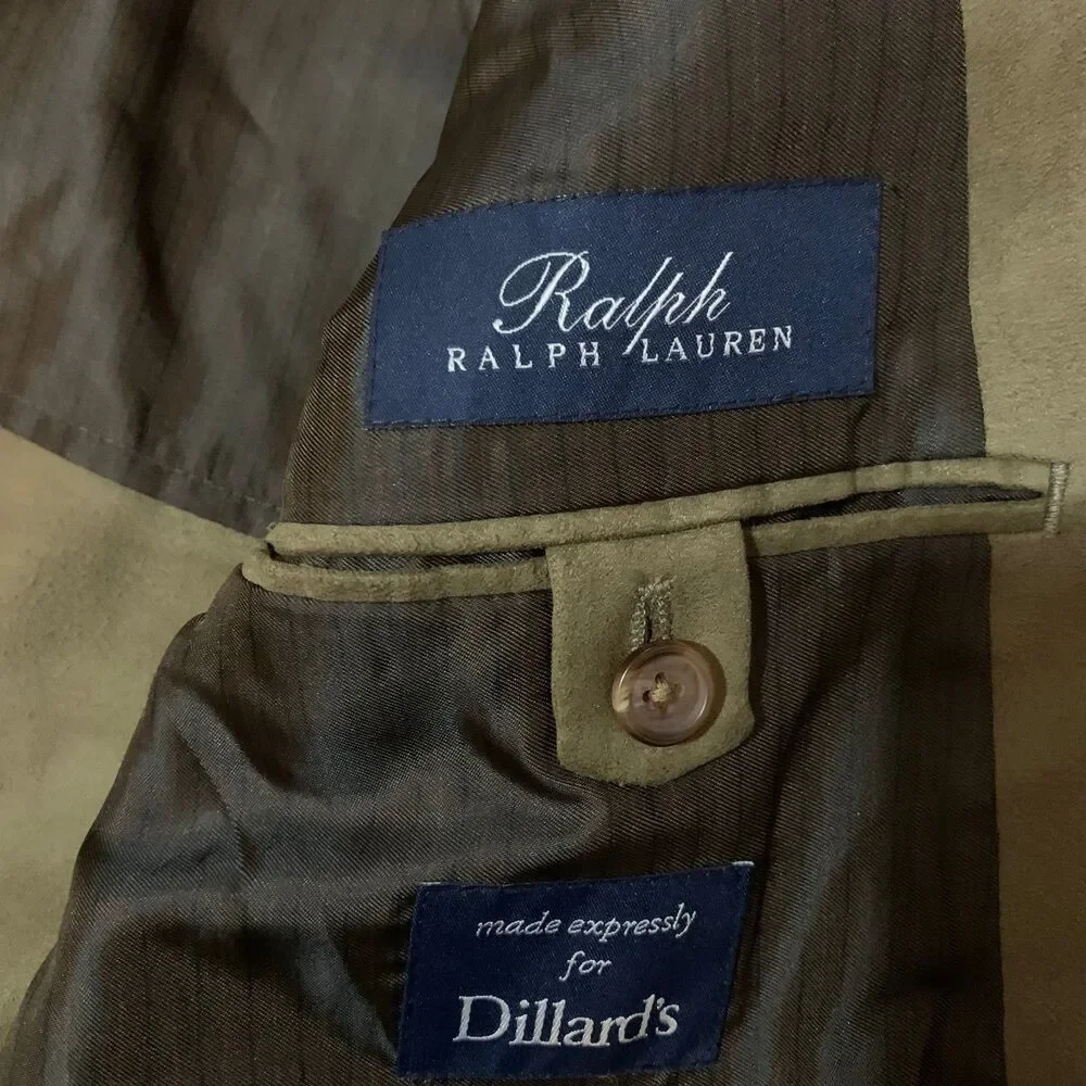 Lauren Ralph Lauren Sport Coat Mens 42L Tan Brown Faux Suede Blazer Jacket